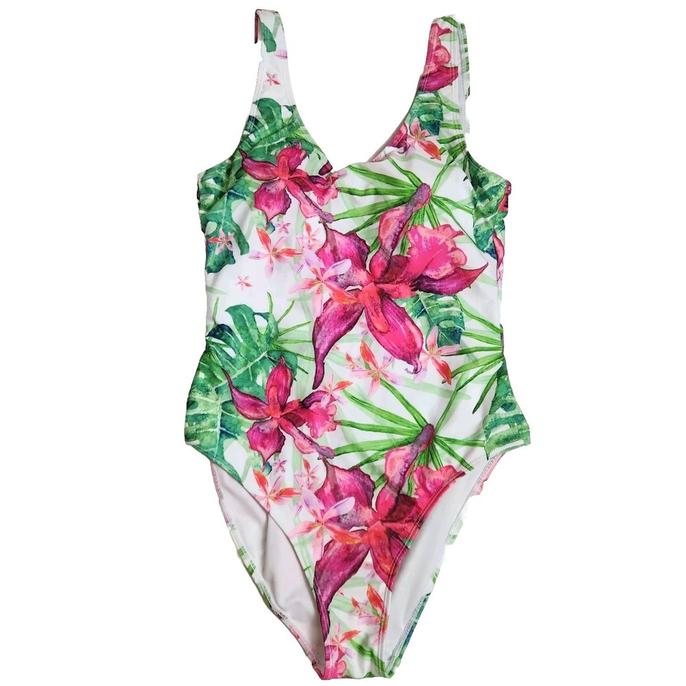 Nicole‎ Miller Womens Medium Floral Lagoon One Piece Swimsuit Tropical $120 NWT